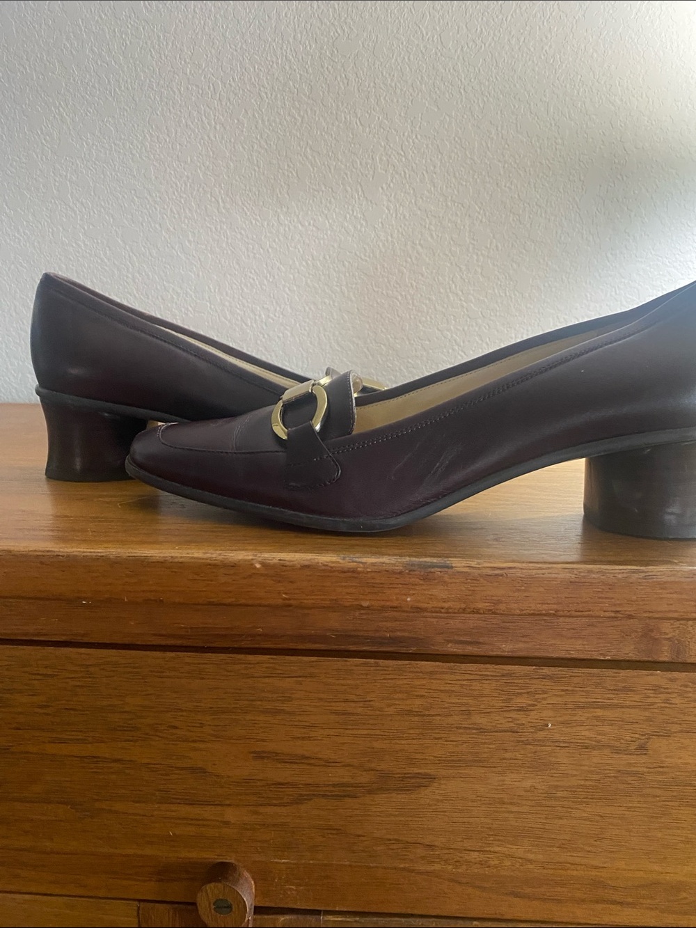 Joan & David Dark Brown Leather Loafers with Gold Hardware - Picture 2 of 4